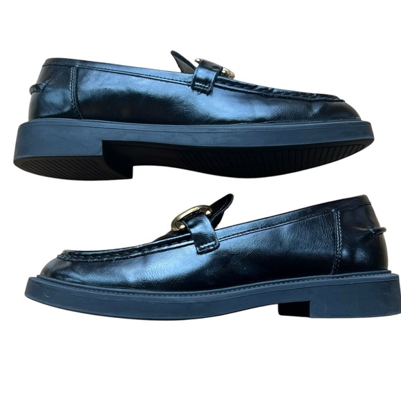 Steve Madden, Sheyla Black Vegan Leather Goldtone Bit Buckle Loafers Size 9.5 - Picture 4 of 8